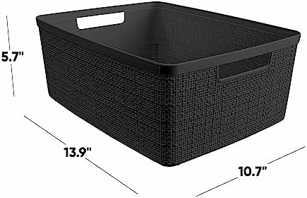Curver Set of 6 Medium 12L Jute Decorative Plastic Organization and Storage Baskets - Perfect Bins for Home Office, Closet Shelves, Kitchen Pantry and All Bedroom Essentials, Black - Image 3
