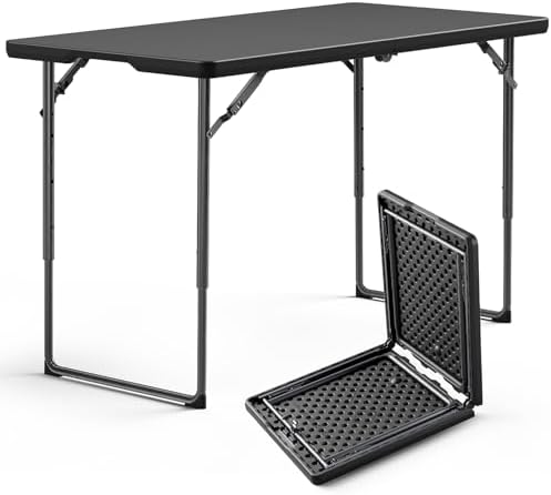 Folding Table 4FT Heavy Duty Plastic Table with Handle, Foldable&Portable, Fold-in-Half Utility Tables for Outdoor, Dining, Wedding, Events, Indoor, Picnic, Camping, Party, Black by FoldingFurniture