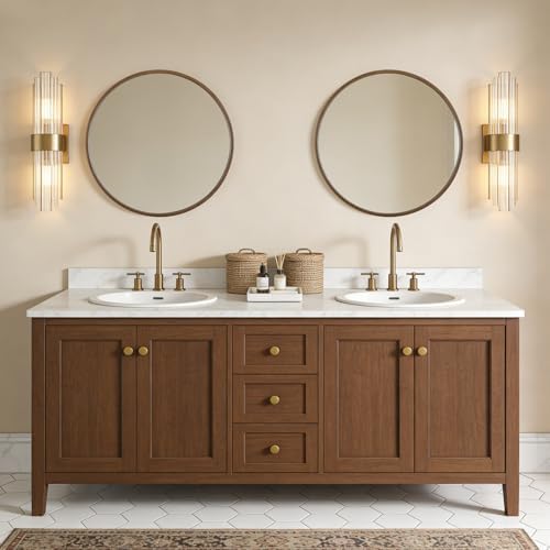WallBeyond Wood Round Mirror with Wood Frame 24 inch Circle Wall Mirror for Bathroom Round Wall Mirror for Wall Decor, Vanity, Entryway Living Room (Walnut) - Image 4
