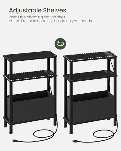 CHOEZON Set of 2 End Tables with Charging Station, Narrow Side Table for Small Spaces, Slim Nightstand with Basket, Skinny Bedside Table, for Living Room, Bedroom, Black TBZ07UP2BBN1 - Image 7