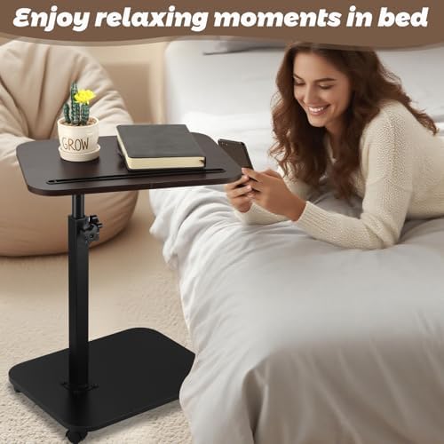 Sofa Armrest Tray Table for Couch, TV Tray Table 360° Flip-Over Panel Design & 360° Swivel Casters Swivel, C Shaped Sofa Side End Table for Couch, Bed, Chair, Living Room(Walnut) - Image 7