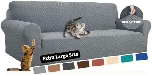 YEMYHOM Couch Cover Latest Jacquard Design High Stretch Extra Large Sofa Covers Pet Dog Cat Proof Oversized Slipcover Non Slip Magic Elastic Furniture Protector (XL Sofa, Light Gray) by YEMYHOM