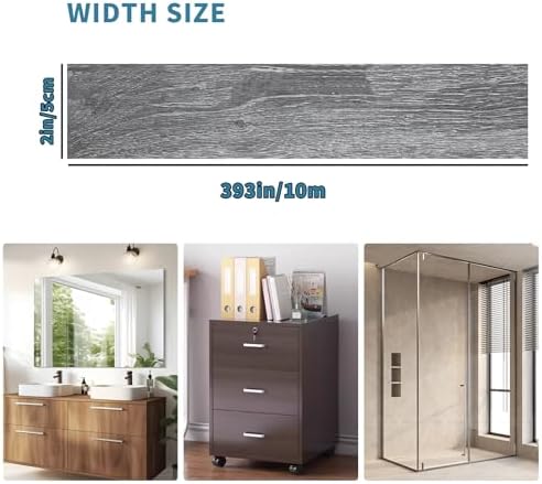 YESUS Dark Grey Wood Grain 3D 10M Wallpaper Frame Removable PVC Waterproof Peel and Stick Wallpaper,Bathroom Frame Sticker Wall Decor (Dark Gray, 2" x 393") - Image 2