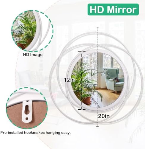 White Round Wall-Mounted Mirrors Wire Modern Metal Frame Arts Mirrors Home Decoration Hallway Bathroom Bedroom Living Room Farmhouse Entryway Large 20" - Image 7