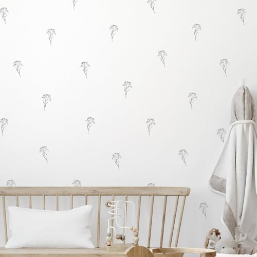 Black Floral Stem Wall Decals - 60 Peel & Stick Black Botanical Flower Stickers for Bedroom, Living Room & Nursery - Removable Minimalist Line Art Wall Decor by WallPalz