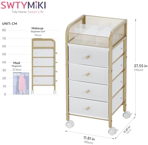 SWTYMIKI Rolling Makeup Organizer Cart - Under Desk Vanity Makeup Storage with 4 Non-woven Drawers, Nail Cart Organizer Cosmetic Display Cases Cabinet for Skin Care Perfume Nail Polish Brush Hair Tool - Image 2