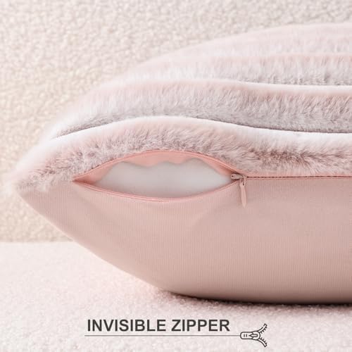 Pallene Faux Fur Decorative Throw Pillow Covers 16x16 Set of 2, Ombre Pink - Image 3