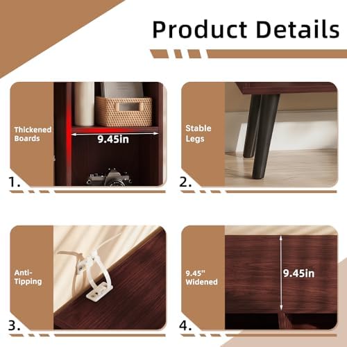 YAHARBO Small Walnut Narrow Bookshelf,5 Tier Modern Bookcase with Legs,Bookshelves Wood Storage Shelf,Rustic Book Shelves Cube Organizer,Display Bookcase - Image 3