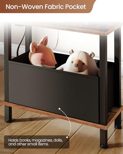 CHOEZON Set of 2 End Tables with Charging Station, Narrow Side Table for Small Spaces, Slim Nightstand with Basket, Skinny Bedside Table, for Living Room, Bedroom, Rustic Brown and Black TBZ07UP2BF - Image 7