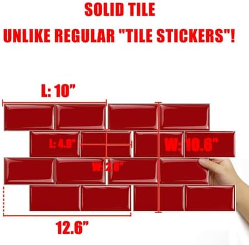 STICKGOO Peel and Stick Subway Tile, Stick on Tiles Backsplash for Kitchen & Bathroom in Red (Pack of 10, Thicker Design) - Image 3