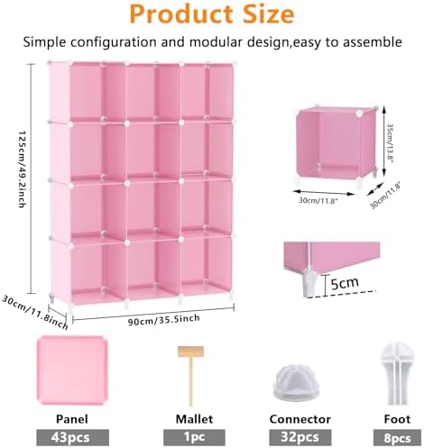 AWTATOS 12 Cube Storage Organizer, Closet Organizers Storage Shelves, Pink - Image 3