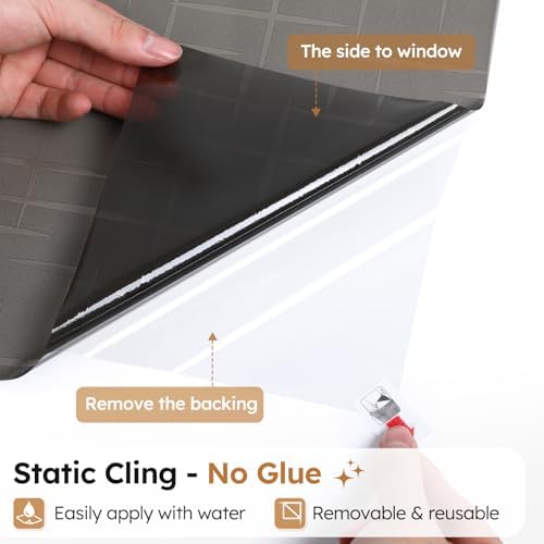 rabbitgoo Window Privacy Film Frosted Glass Window Film, Static Cling Grey Sun Blocking Front Door Cover, Decorative Frosting Privacy Sticker Home Glass Tint, Cross Pattern, Taupe, 23.6" x 78.7" - Image 6