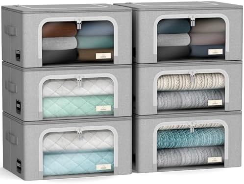 Sorbus Clothes Storage Bins, Clear Window & Handles (6 Pack, Gray) by Sorbus