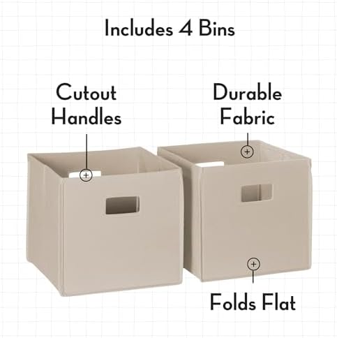 RiverRidge Folding Storage Bins - 4-pack of 10in Tall Taupe Cubes - Image 4