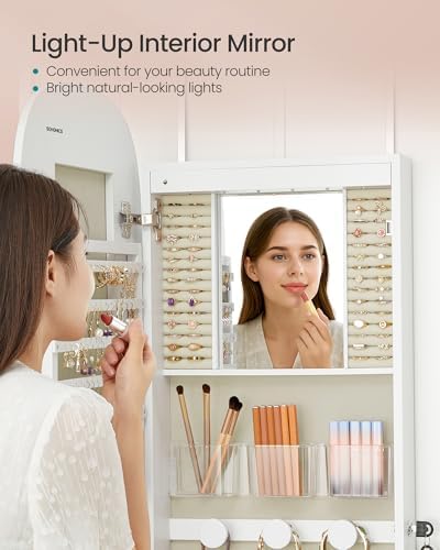 SONGMICS Jewelry Organizer, LED Jewelry Cabinet, Wall/Door Mounted - Image 6