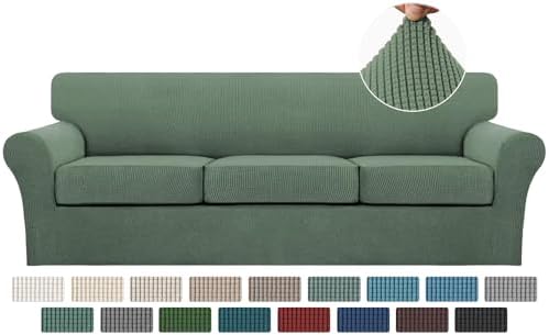 Turquoize 4 Piece Sofa Covers for 3 Cushion Couch Sofa Slipcover Soft Couch Cover for Dogs-Washable Sofa Furniture Covers with 3 Individual Large Cushion Covers, Feature Fabric (XL Sofa, Loden Frost) by Turquoize