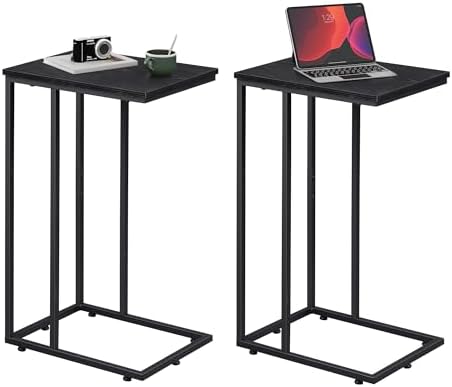 WLIVE C Shaped End Tables Set of 2, C Black Side Table for Couch, TV Trays Set of 2, Couch Side Tables that Slide Under, Small Side Table, C Table for Sofa, Living Room, Bedroom, Small Space, Brown by WLIVE