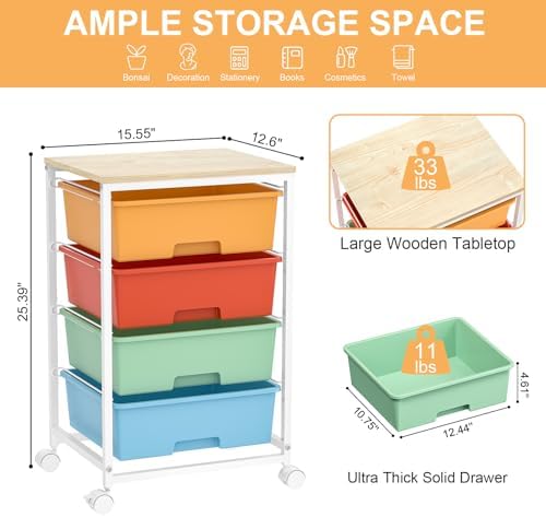 SYKIARIOL Rolling Cart with Drawers, 4-Drawer Utility Cart, Macaron - Image 3