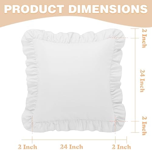 KKJIAF 2 Pack Ruffle Pillow Cases 24x24 Inches, White - Image 3