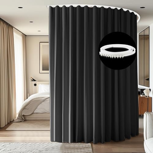 Room Divider Ceiling Mounted Curtains Track Sets Extra Wide Blackout Curtain Flexible Tracks for Bedroom Privacy Partition Separator, 1Panel Black Drape and White Rail, W10 x H10ft by CBSROROHome