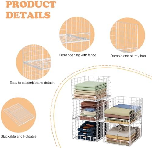 5-Tier Stackable Closet Storage Shelves, Closet Organizers and Storage Basket, Foldable & Stackable Closet Organizers for Closet System, Space-Saving Closet Shelf for Home ,White(Patent No. 30022416) - Image 3