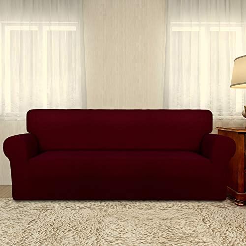 PureFit Stretch Oversized Couch Covers Fleece Sofa Slipcovers Wine - Image 2