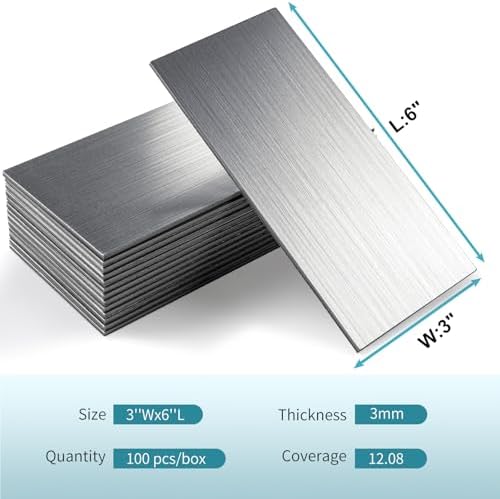 Vamos Tile 100-Piece Peel and Stick Backsplash Seamless Tile,3''x6'' Brushed Stainless Steel Metal Subway Tile,Stick on Backsplash for Kitchen/Bathroom/Laundry Room - Image 6