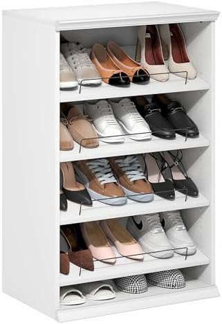 Furinno FANO Shoe Rack, 4-Tier Shoe Organizer, Closet Shoe Shelf with Angled, Adjustable Shelves, Stackable Shoe Storage, 15.9 x 23.6 x 36.2 for Wardrobe, Bedroom, Living Room, White by Furinno-FitsYourSpaceFitsYourBudget