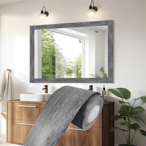 YESUS Dark Grey Wood Grain 3D 10M Wallpaper Frame Removable PVC Waterproof Peel and Stick Wallpaper,Bathroom Frame Sticker Wall Decor (Dark Gray, 2" x 393") by Unknown