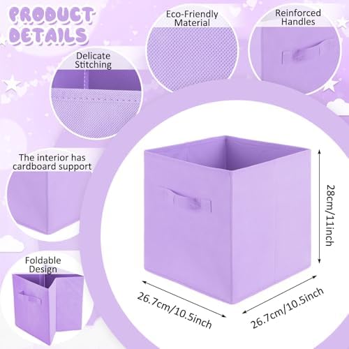 Yinder 12 Pcs Cube Storage Bin Purple 10.5''x10.5''x11'' Storage Bins for Playroom Decor Colorful Bins for Kids Foldable Baskets for Nursery Organizer Boxes Fabric Boxes - Image 2