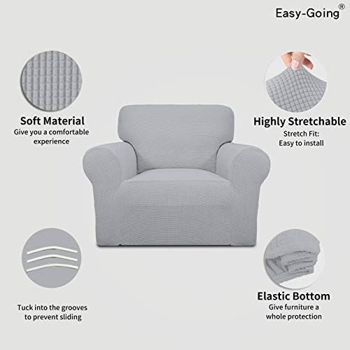 Easy-Going Stretch Chair Slipcover with Arm Washable Silver Gray - Image 3