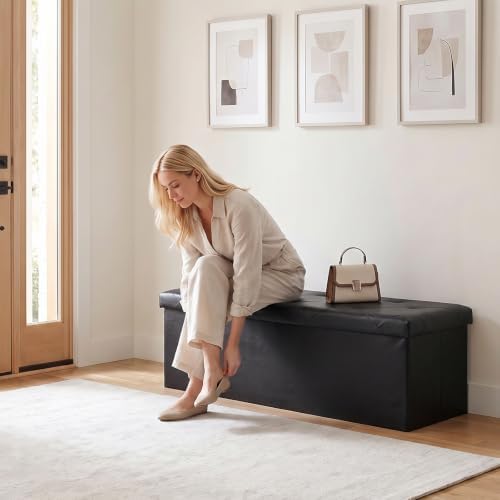 OLIXIS 43 Inch Folding Storage Ottoman Bench, Black Ottoman with Storage - Image 2
