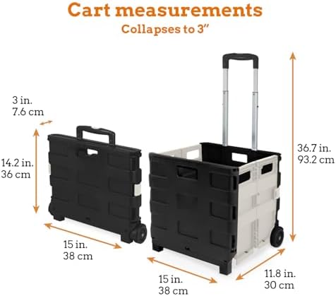 Inspired Living Ultra-Slim Rolling Collapsible Storage Pack-N-Roll Utility-carts, with Telescopic Handle, for Home, Garden, Shopping, Office, School use, Medium, White & Black - Image 5
