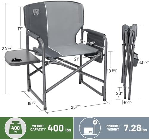 Timber Ridge Aluminum Oversized Camping Chair, Lightweight Portable Directors Chair with Side Table Detachable Side Pocket for Outdoor Camping, Lawn, Picnic, Support 400lbs Gray - Image 3