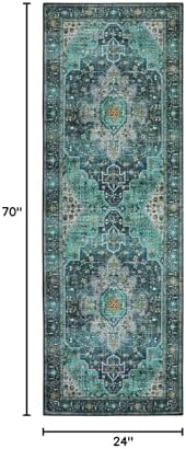 Moynesa Ultra-Thin Washable Teal Non Slip Bathroom Rug - 2x6 Laundry Room Mat, Machine Washable Non-Slip Pet Friendly Carpet Runner for Camper RV Foyer Kitchen Hallway - Image 2