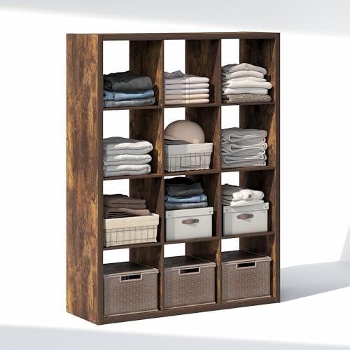 Furinno Cubic Extra Thick 12-Cube Closet Organizers and Storage, Amber Pine - Image 5
