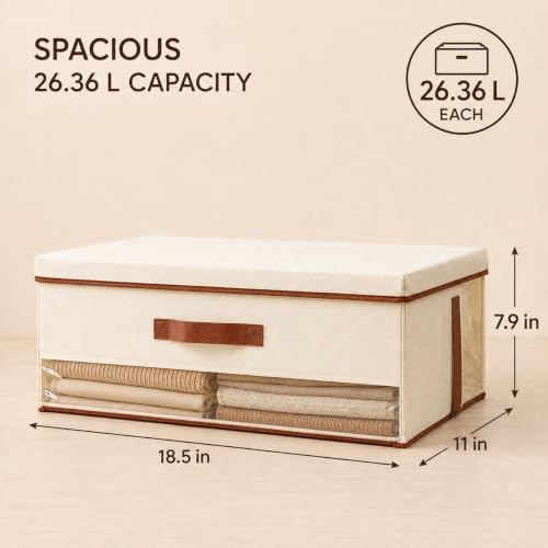 4 Pack Fabric Storage Bins with Lids, 26L Each, Clear Window Foldable Closet Organizers for Clothes, Blankets and Bedding - Image 3