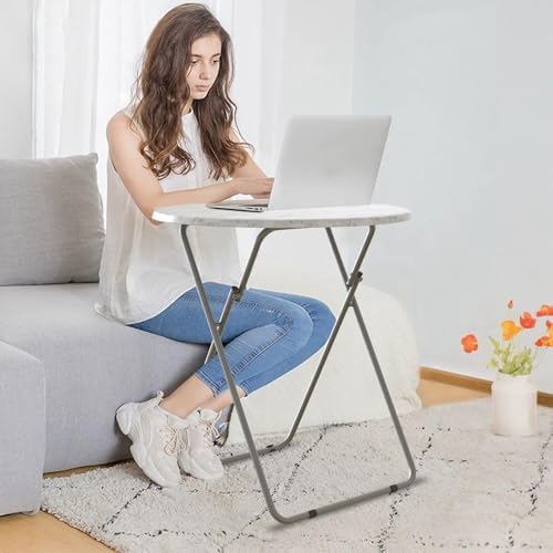 TV Trays Table Set of 4 Round Portable Folding TV Tray Table TV Dinner Tray with Sturdy MDF, No Assembly Required, 17.5 x 17.5 x 26 in (White Marble, 4Pcs) - Image 6