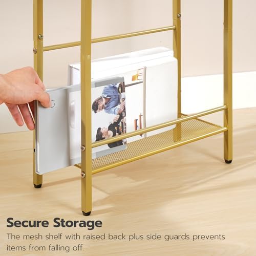 HOOBRO Small Narrow Side Table with Charging Station, Skinny End Table for Small Spaces, Slim Nightstand with USB Ports Outlet, Sofa Beside Table with Storage Shelf, White and Gold DW102UBZ01 - Image 7
