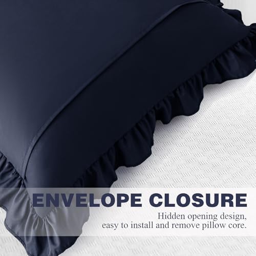 KKJIAF 2 Pack Ruffle Pillow Cases 24x24 Inches, Navy Blue - Image 6
