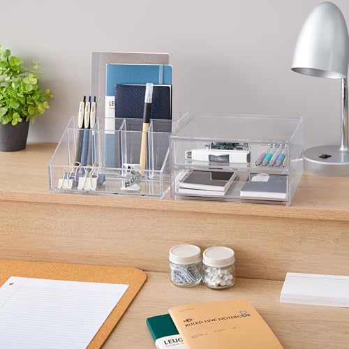 STORi Stackable Desk and Drawer Organizer, Clear Pen Pencil Makeup Brush Holder for Desktops and Vanities, 6 Compartment Caddy with 2 Wide Drawers (Made in USA) - Image 5