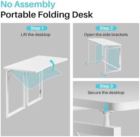 JOYMOOP 40" White Folding Desk, No Assembly, Wooden Top, Middle Size - Image 6