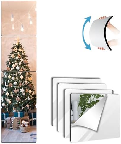 Unbreakable Wall Mirror Full Length,Small Mirrors for Wall Classroom Decor,4Pcs 10inchx10inch Acrylic Mirror Kids,Shatterproof Plexiglass Long Mirrors,Children Non Glass Stick on Mirrors Tiles self by BQRIS
