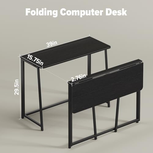 WOHOMO Folding Desk, 39.4" Foldable Computer Table for Small Spaces, Black - Image 2