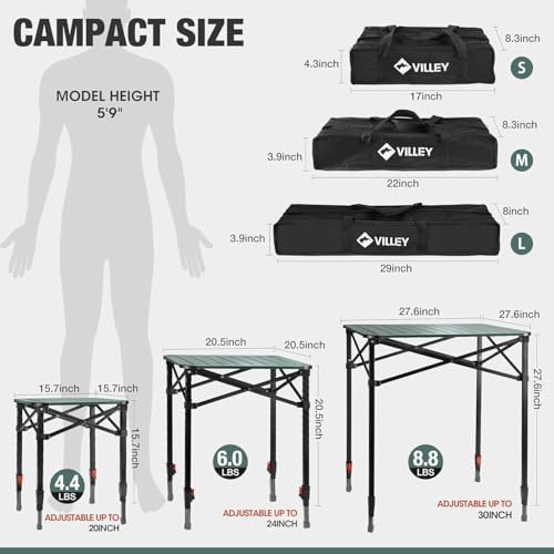 VILLEY Folding Camping Square Table, Portable Aluminum Table, Large - Image 3