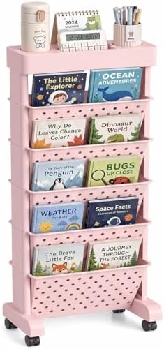 BYFU 6-Tier Movable Bookshelf Cart, Pink by BYFU-livingasimplelife