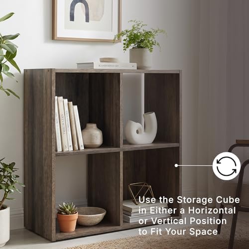 Signature Design by Ashley 4 Cube Organizer Small Bookshelf Bookcase, Brown - Image 4