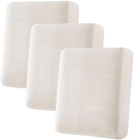H.VERSAILTEX Super Stretch Individual Seat Cushion Cover Sofa Covers Couch Cushion Covers Slipcover Sets Thick Jacquard Textured Twill Fabric (3 Piece Sofa Cushion Covers, Ivory) by HVERSAILTEX