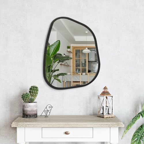 Asymmetrical Mirror Large 20"x16" Irregular Oval Wall Mirror Modern Wood Frame Unique Shape Wall Mounted Vanity Artistic Mirror Decorative for Living Room Bedroom Bathroom Entryway Hallway - Image 4