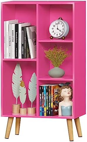 LEYAOYAO 5 Cube Bookshelf, Mid-Century Modern Book Shelf with Legs, Pink by LEYAOYAO-Findtheshiningpointofyourideallife%EF%BC%81
